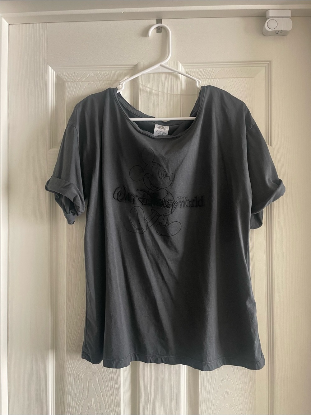 Disney Long Sleeve Tee in Gray with Embroidered Mickey